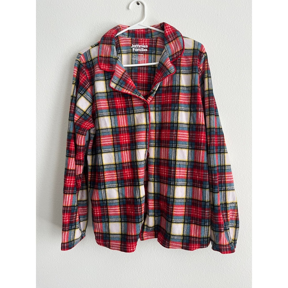 Jammies For Your Families Womens L Red Plaid Fleece Pajama Set 2 Piece Sleepwear